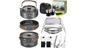 compact 18 piece camping cookware kit